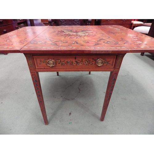 7756 - A 19th Century folk art style drop-flap table with painted top, musical instrument and floral detail... 