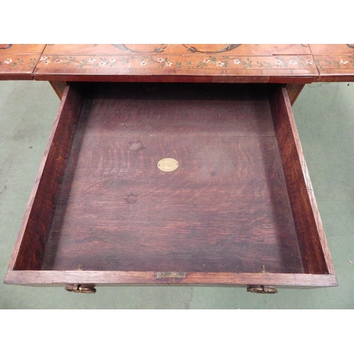 7756 - A 19th Century folk art style drop-flap table with painted top, musical instrument and floral detail... 