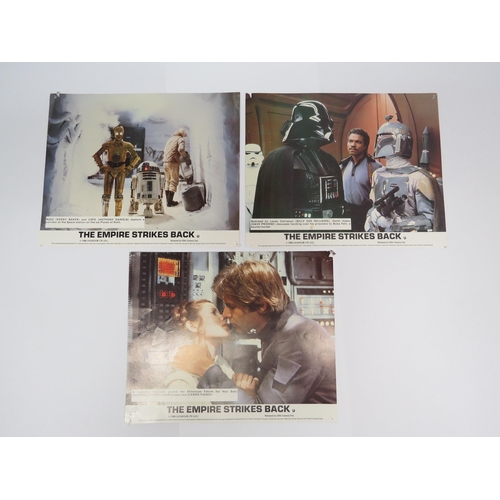 7326 - Three Star Wars The Empire Strikes Back (1980) cinema lobby cards, pinholes and small losses to corn... 