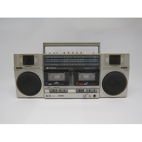 7370 - A 1980s Hitachi TRK-W55W twin radio cassette ghetto blaster