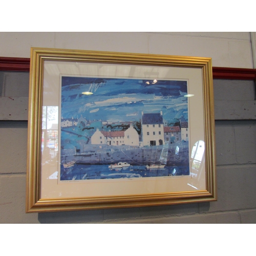 1070 - A limited edition print after Hamish MacDonald ‘Crail Harbour’, No. 524/850, framed and glazed, 45cm... 