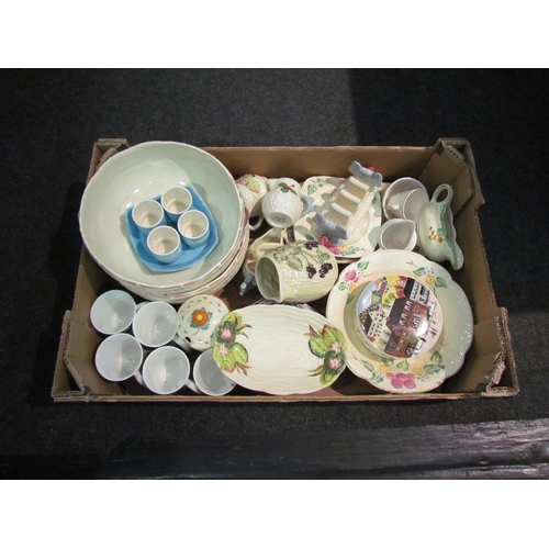 1445 - Three boxes of assorted ceramics including a Poole pottery lidded pot, Clarice Cliff, Royal Stafford... 