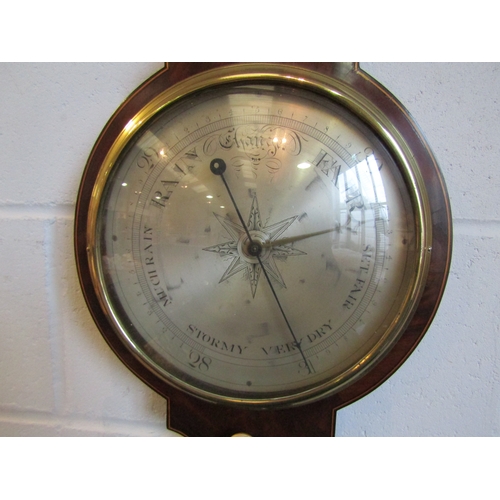 1012 - A 19th Century Vismara of Bury St. Edmunds mahogany inlaid four dial wheel barometer, 108cm tall