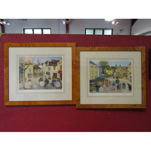 1018 - Two pencil signed prints after M.M. Loxton depicting French market town scenes.  Framed and glazed. ... 