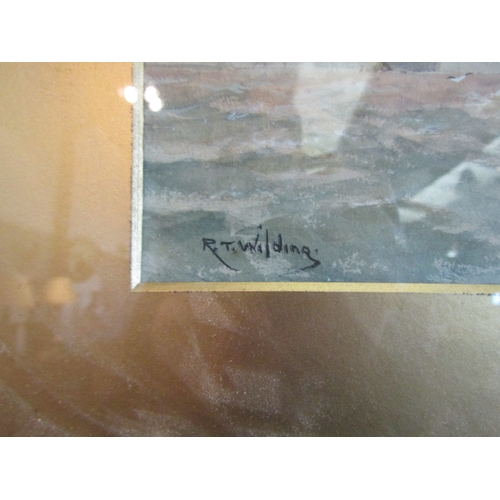 1054 - R.T.WILDING: A watercolour of ships and boats in rough seas, signed lower left, gilt framed and glaz... 