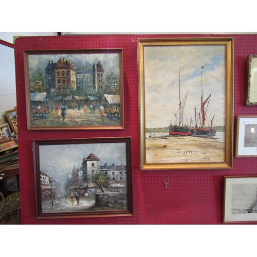 1059 - A pair of 20th Century oils on canvas of Parisian market scenes, framed, approximately 40cm x 50cm i... 