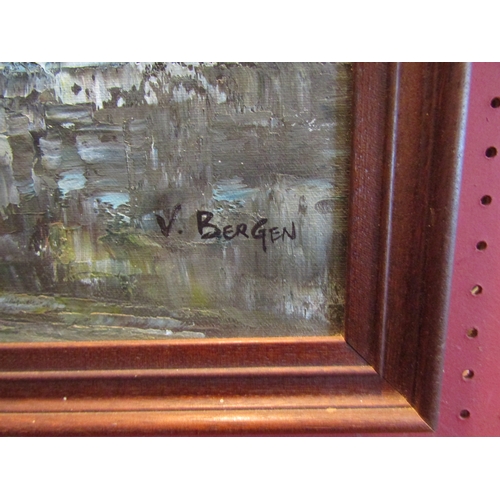 1059 - A pair of 20th Century oils on canvas of Parisian market scenes, framed, approximately 40cm x 50cm i... 