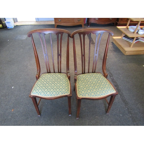 1081 - A pair of Arts & Crafts era bedroom chairs, pierced back supports, on square tapering legs        (E... 