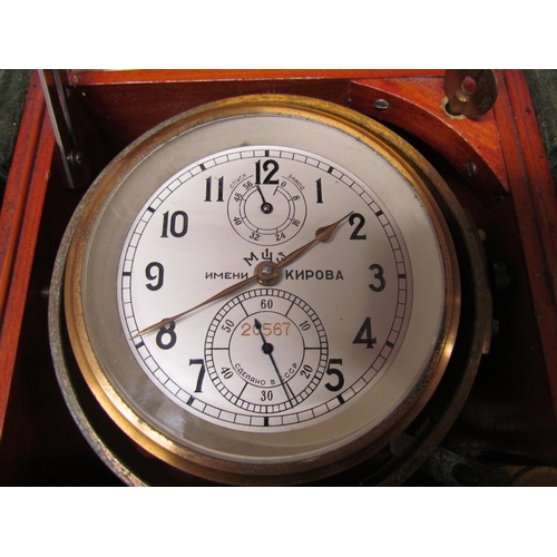 8078 - An early 20th Century Russian marine chronometer with silvered Arabic dial and twin subsidiary dials... 