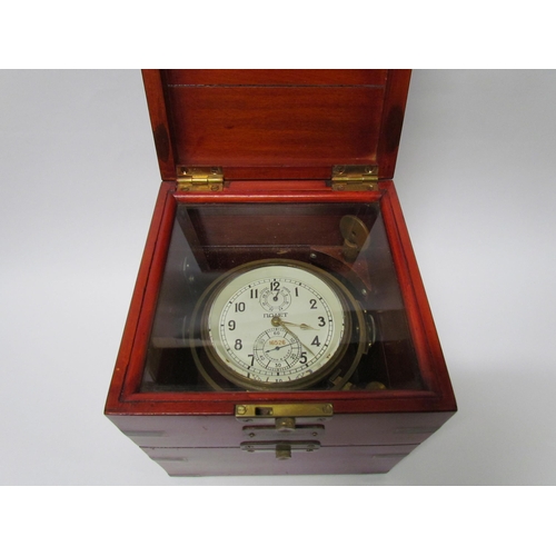 8080 - A 20th Century Russian marine chronometer mounted in brass gimbal frame and campaign style box, silv... 