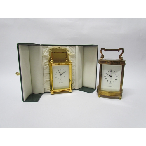 8081 - Two modern brass cased carriage timepieces retailed by H. Samuel and Dipples (one with greenbox) (2)... 