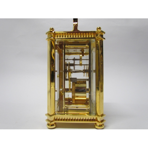 8081 - Two modern brass cased carriage timepieces retailed by H. Samuel and Dipples (one with greenbox) (2)... 