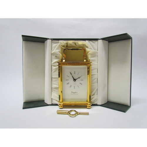 8081 - Two modern brass cased carriage timepieces retailed by H. Samuel and Dipples (one with greenbox) (2)... 