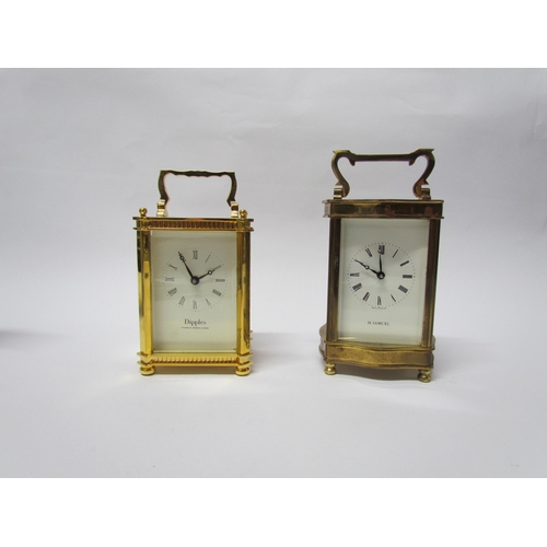 8081 - Two modern brass cased carriage timepieces retailed by H. Samuel and Dipples (one with greenbox) (2)... 