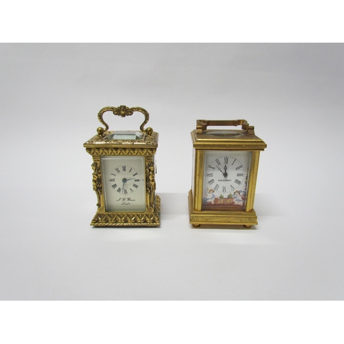 8085 - Two 20th Century miniature carriage timepieces, one with enamelled dial and side panels, the other i... 