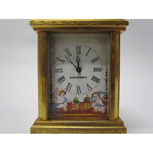 8085 - Two 20th Century miniature carriage timepieces, one with enamelled dial and side panels, the other i... 