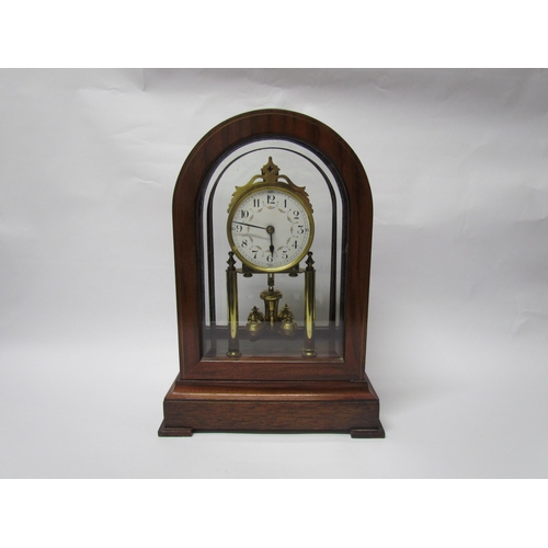 8074 - An early 20th Century torsion/400 day timepiece by Gustav Becker in glazed mahogany case.  37.5cm ta... 