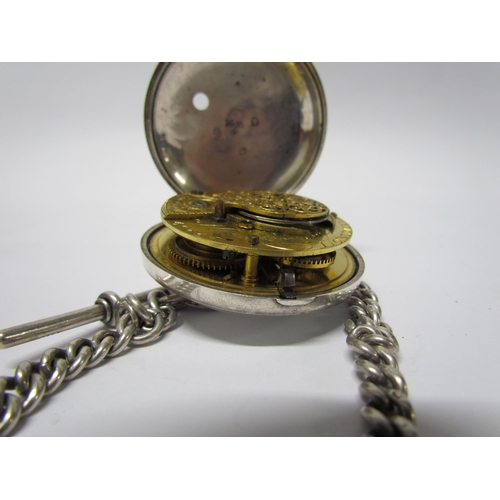 8105 - A 19th Century silver pair cased pocket watch with Roman enamel dial, chain fusee movement with verg... 