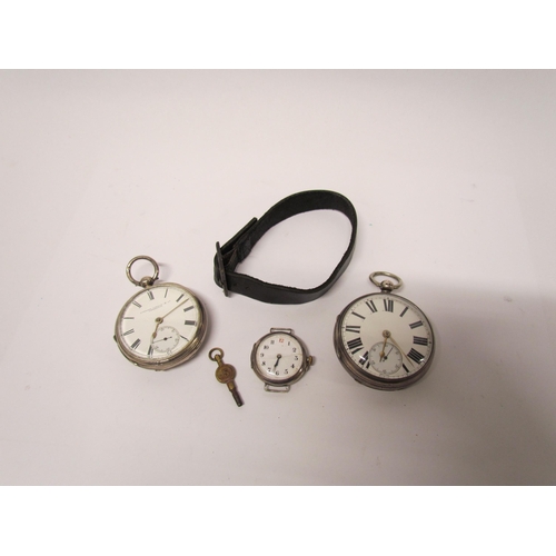 8099 - Two 19th Century open faced pocket watches, one with fusee movement, together with a silver cased Tr... 