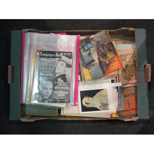 1458 - A box of assorted ephemera, including folder of theatre programmes, Sexton Blake library, engravings... 