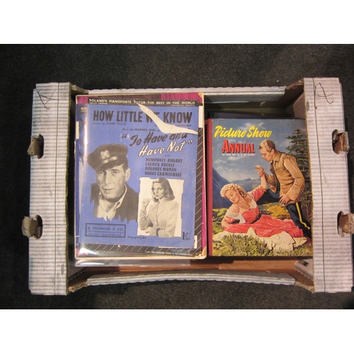 1460 - A box of vintage film annuals and ephemera, including four Picture Show annuals 1950's, bound volume... 