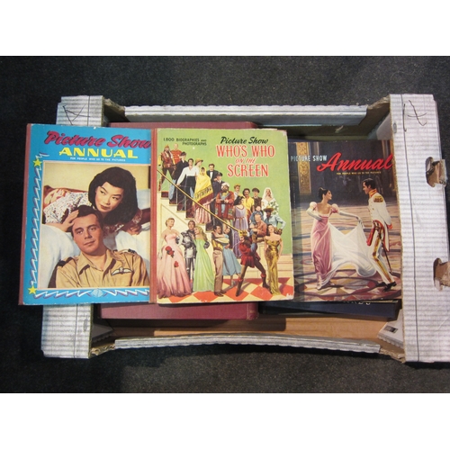 1460 - A box of vintage film annuals and ephemera, including four Picture Show annuals 1950's, bound volume... 