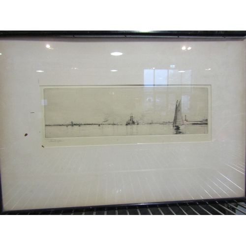 1388 - A Rowland Langmaid (1897-1956) pencil signed etching of H.M.A.S Australia, frame a/f, 15cm x 28cm im... 