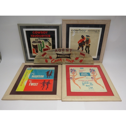 7334 - Four framed and glazed LP sleeves; 'Cowboy Songs', 'Cowboy Favourites', 'Madison Twist' and 'Instant... 