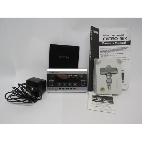 7349 - A Boss Micro BR digital recorder with BA-CS10 stereo microphone, power supply and instructions