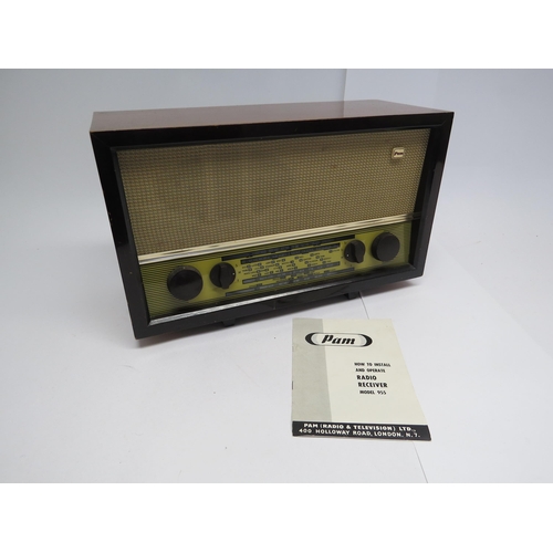 7454 - A Pam model 955 valve radio with original instructions
