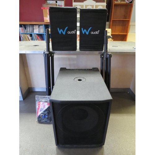 7340 - A W-Audio Gig-Rig 1000 PA system with speakers, stands and leads