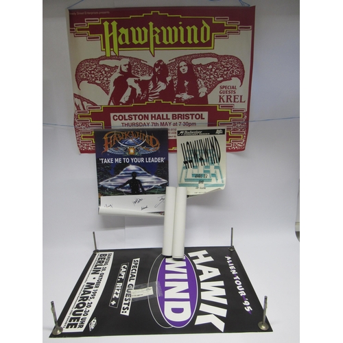 7303 - HAWKWIND: A collection of concert and promotional posters to include 'Take Me To Your Leader' signed... 