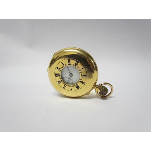 8173 - An 18ct gold H.W.Benson half hunter keyless Ludgate pocket watch, 115g total,  5cm diameter