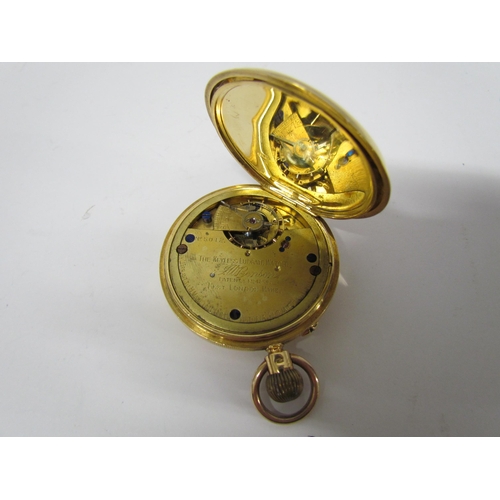 8173 - An 18ct gold H.W.Benson half hunter keyless Ludgate pocket watch, 115g total,  5cm diameter