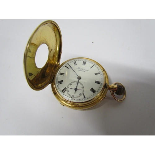 8173 - An 18ct gold H.W.Benson half hunter keyless Ludgate pocket watch, 115g total,  5cm diameter