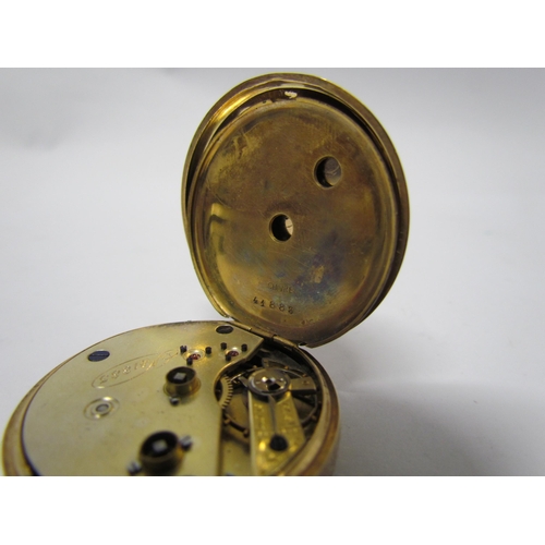 8169 - A 14k gold open face pocket watch, engraved centre dial and engraved back, Roman numerals with subsi... 