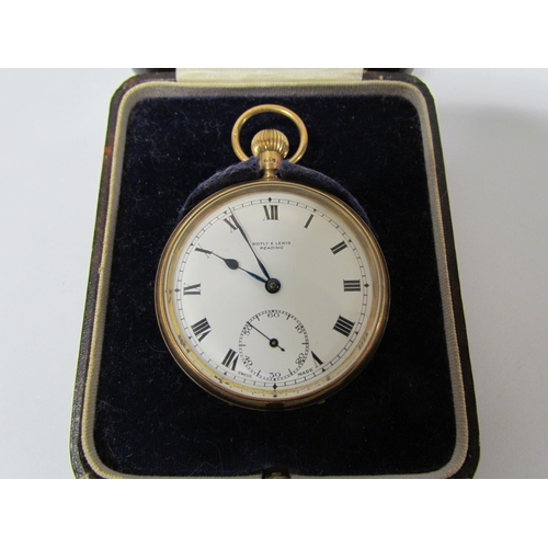 8167 - A 9ct gold open face pocket watch Botly & Lewis, Reading. With sweep seconds subsidiary dial, Roman ... 