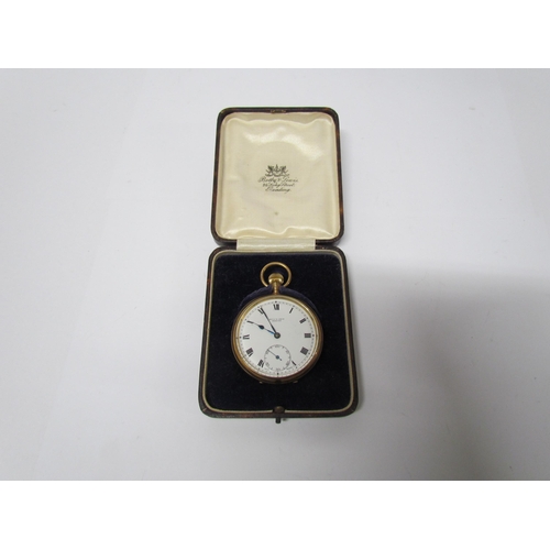 8167 - A 9ct gold open face pocket watch Botly & Lewis, Reading. With sweep seconds subsidiary dial, Roman ... 