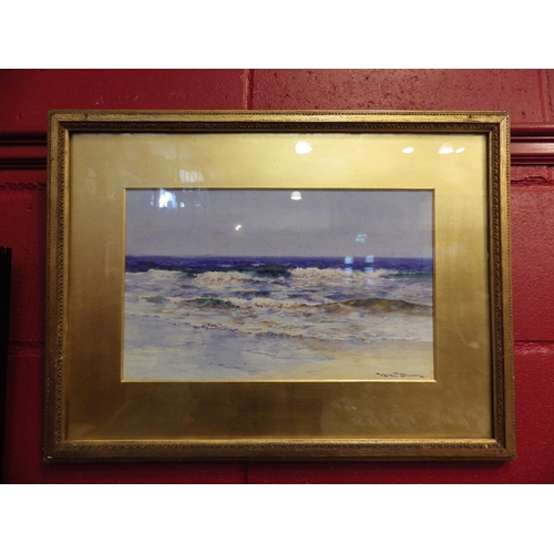 4145 - WARNE BROWNE (1855-1915): Watercolour depicting a seascape, signed lower right, framed and glazed, s... 