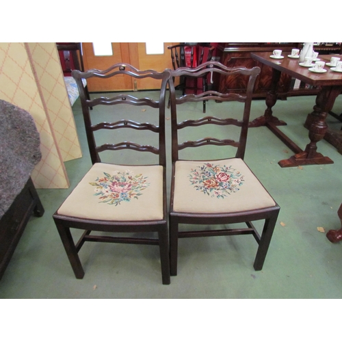 4172 - A set of six mahogany George III revival Hepplewhite style pierced ladder-back dining chairs with ce... 