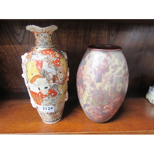 4180 - An Oriental satsuma vase, 24cm tall, and a studio pottery vase, 20cm tall (2)