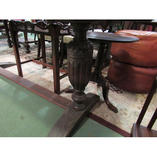 4168 - An oak serving table, carved supports on stretcher base, 74cm tall x 168cm long x 56cm wide