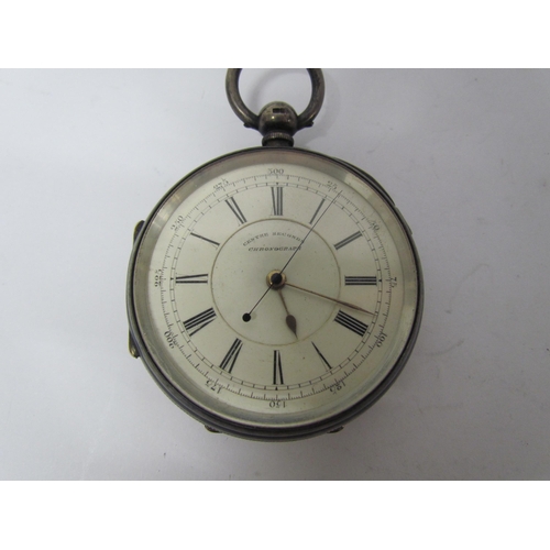 8095 - A Victorian silver cased, centre seconds chronograph pocket watch manufactured in Coventry by James ... 