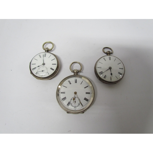 8114 - Three varying size pocket watches including silver cased London 1852, 1860 and one marked 800. Face ... 