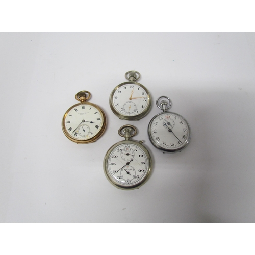 8102 - Two pocket watches including Meteor (face damaged) nickle cased and two Stop watches (damage to one ... 