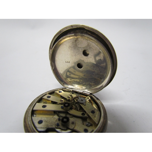 8113 - Two Continental silver fob watches and English silver cased London 1882. Decorative cases floral emb... 