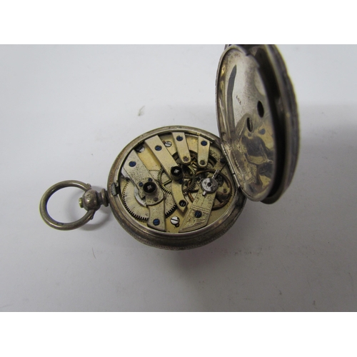 8113 - Two Continental silver fob watches and English silver cased London 1882. Decorative cases floral emb... 