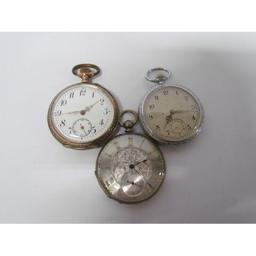 8107 - An Elgin cased 14k gold filled pocket watch, Argent example with silver face and bimetallic example ... 