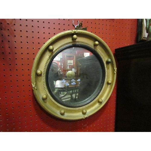 4035 - A Regency style gilt convex wall mirror with ball studded frame, 34cm diameter total