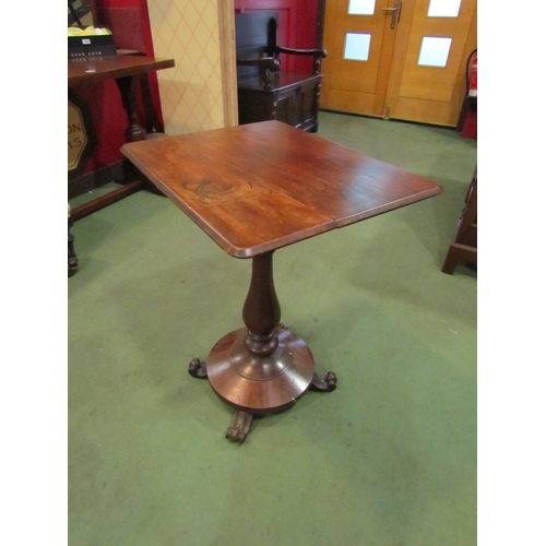 4043 - A mahogany tilt-top pedestal table on scroll feet, top a/f, 73cm tall x 60cm long x 47cm wide